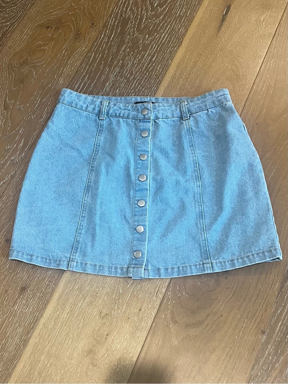 Zula Light Blue Denim Button-Front Mini Skirt